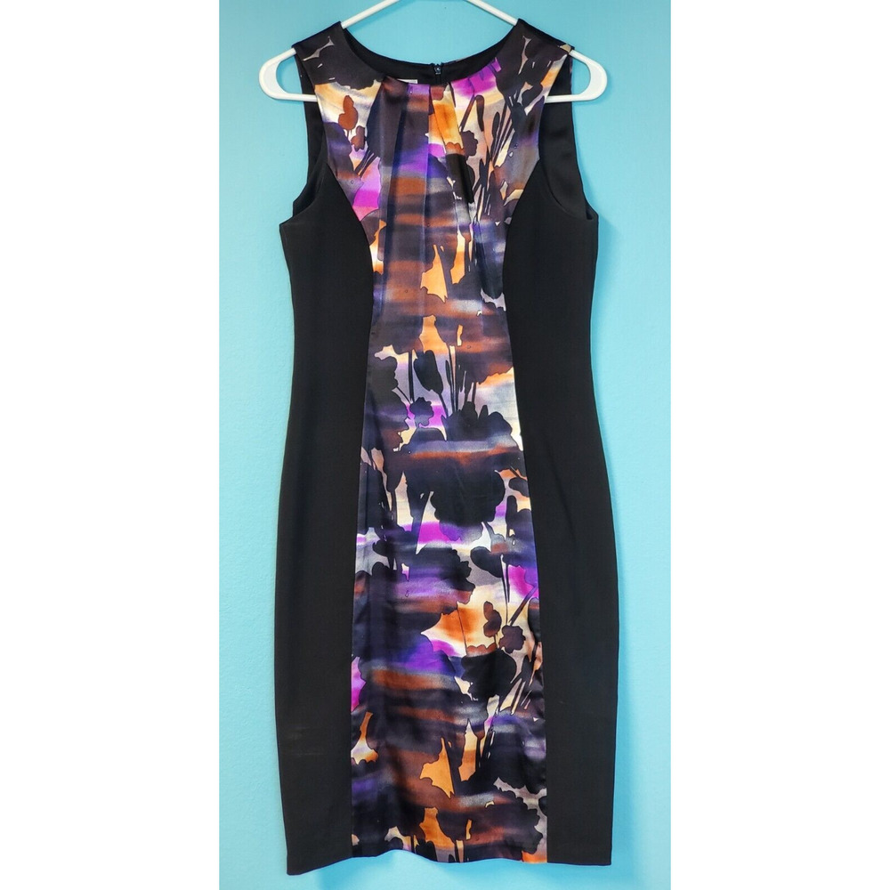 London Style Collection Sleeveless Sheath Black Purple Abstract Dress Womens 8